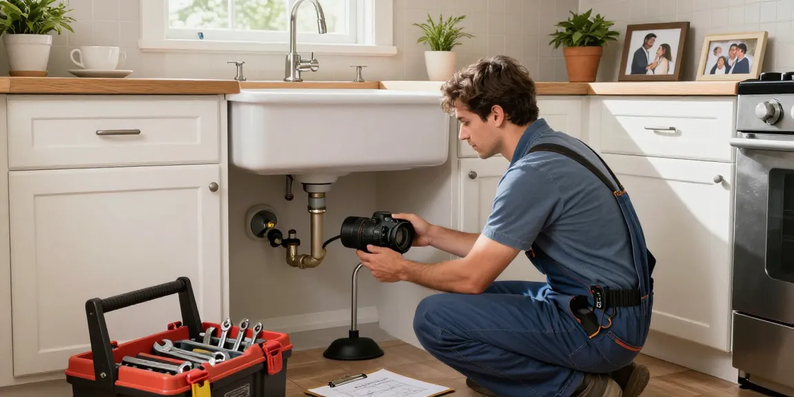 Expert plumber conducting rooter service Fort Worth under a kitchen sink.