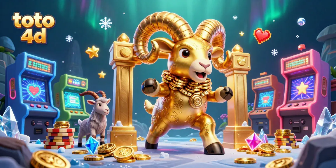 Play toto 4d with this vibrant 3D illustration featuring golden ram and casino elements