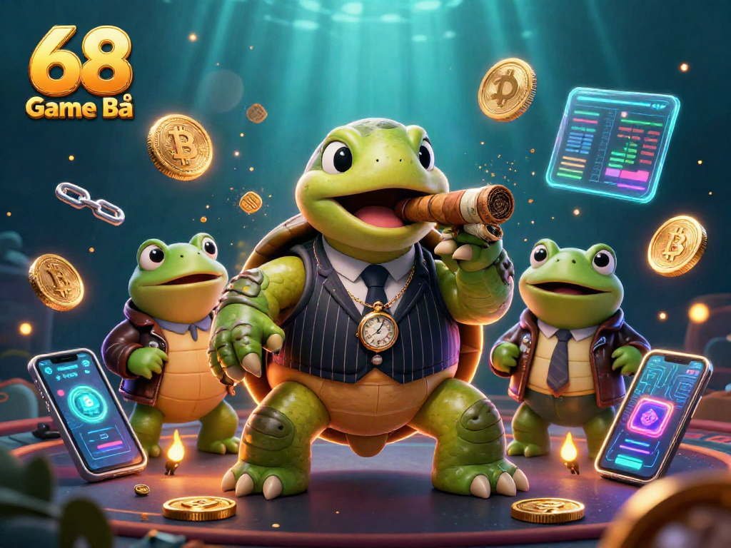 Engage in thrilling gameplay with 68 Game Bài featuring a mobster turtle in an action-packed casino scene.
