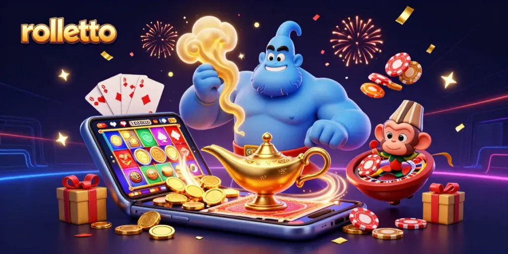 Experience the excitement at Rolletto Casino with vibrant poker chips and thrilling casino elements.