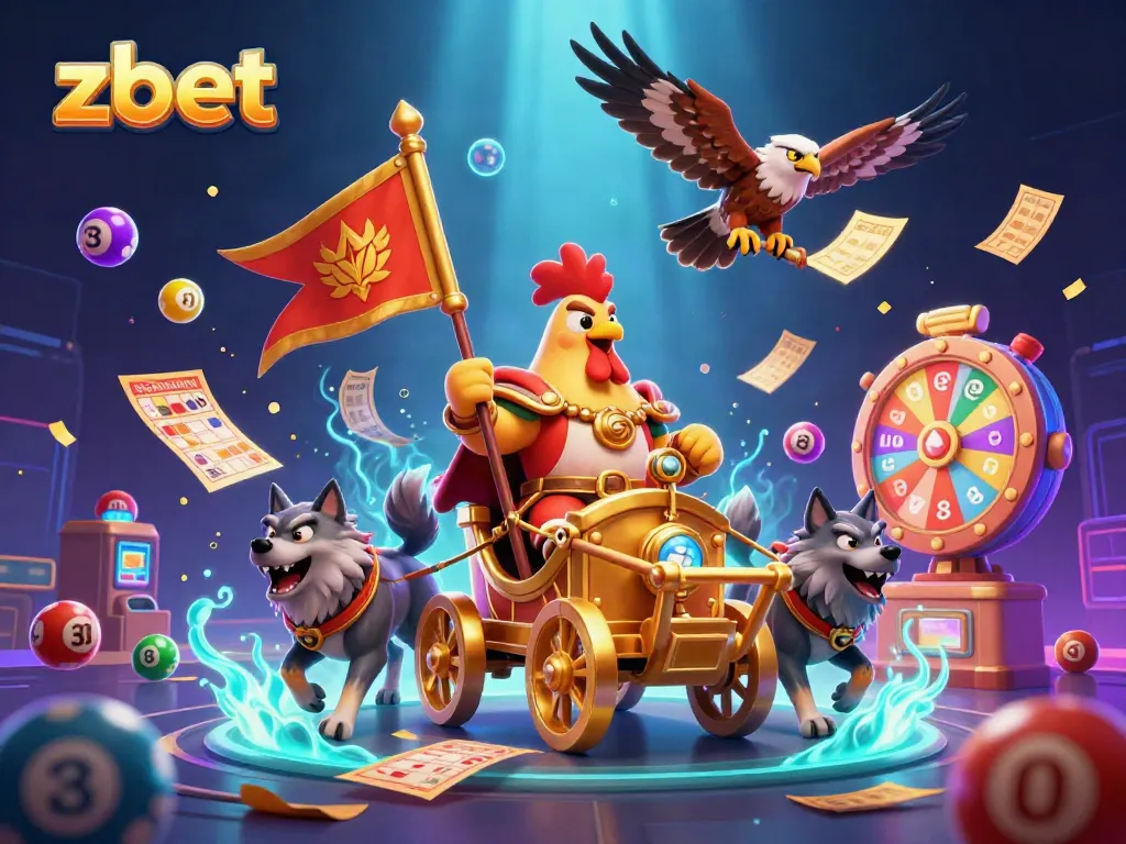 Experience vibrant action at zbet with a cartoon rooster warlord leading a casino-themed adventure.