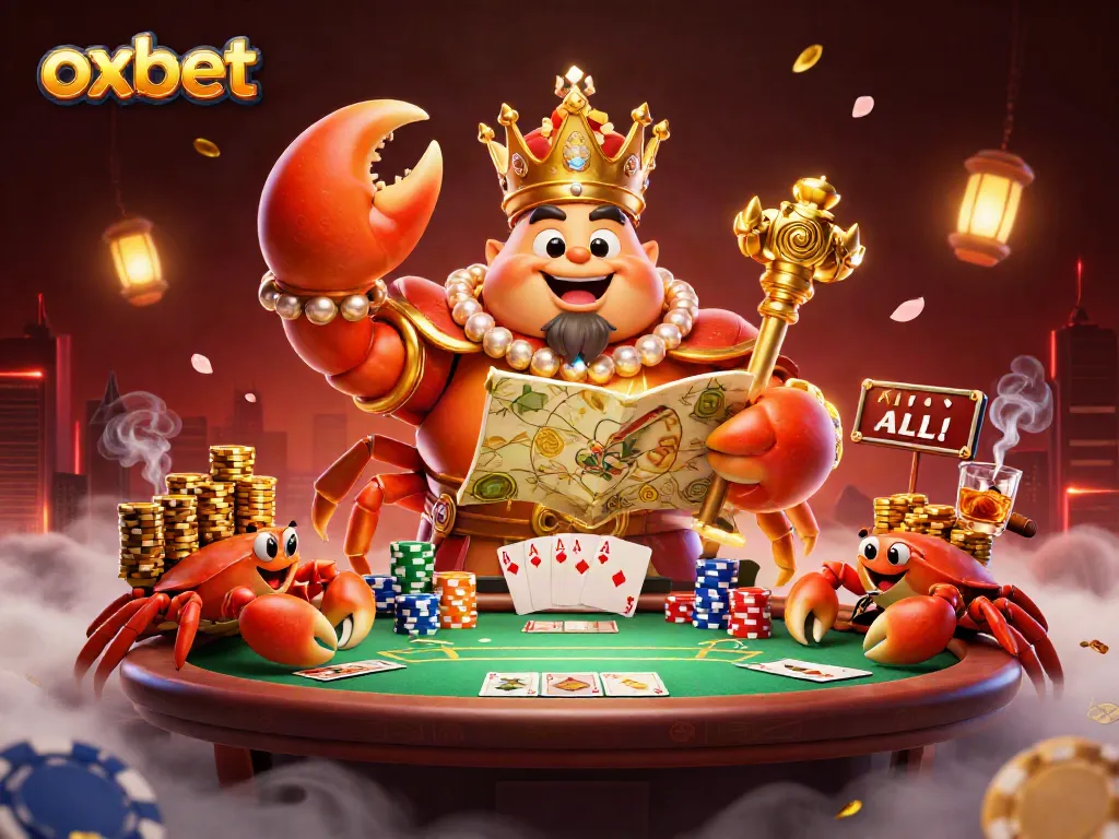 Engage in the thrilling action of oxbet with a golden crab emperor illustrating a vibrant casino scene.