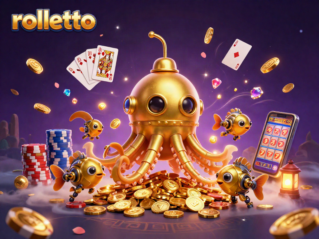 Experience rolletto's vibrant gaming scene with a dynamic 3D kraken surfacing and epic casino elements.