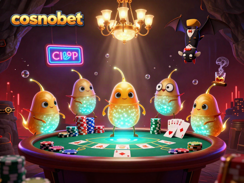 Experience cosmobet excitement with glowworms lighting up a vibrant cave casino scene.