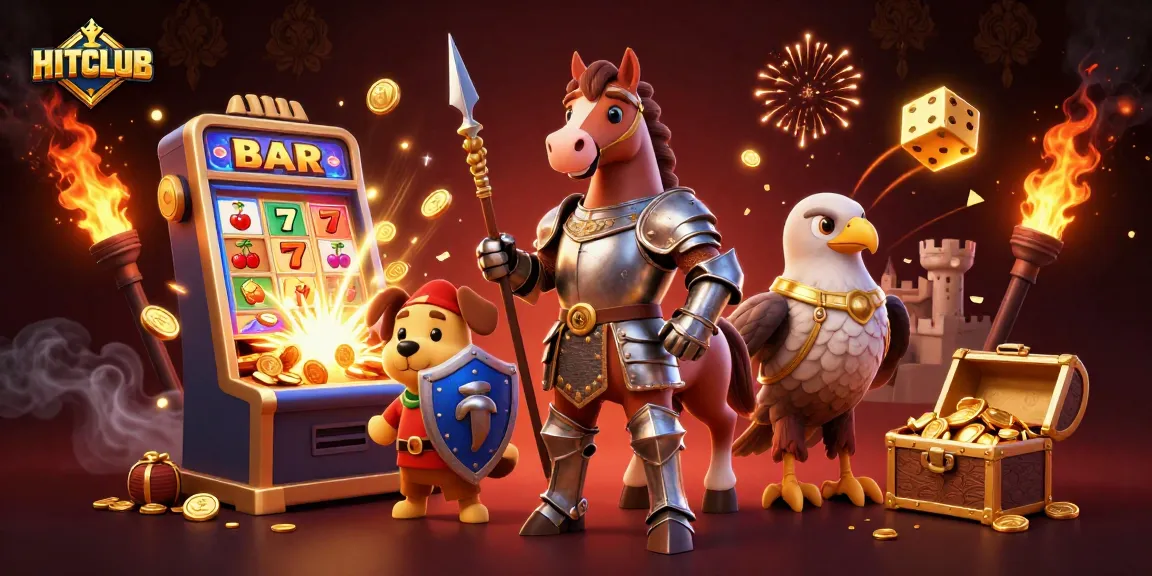 Experience the thrill of HITCLUB with vibrant slot machines, knights, and lavish treasures.